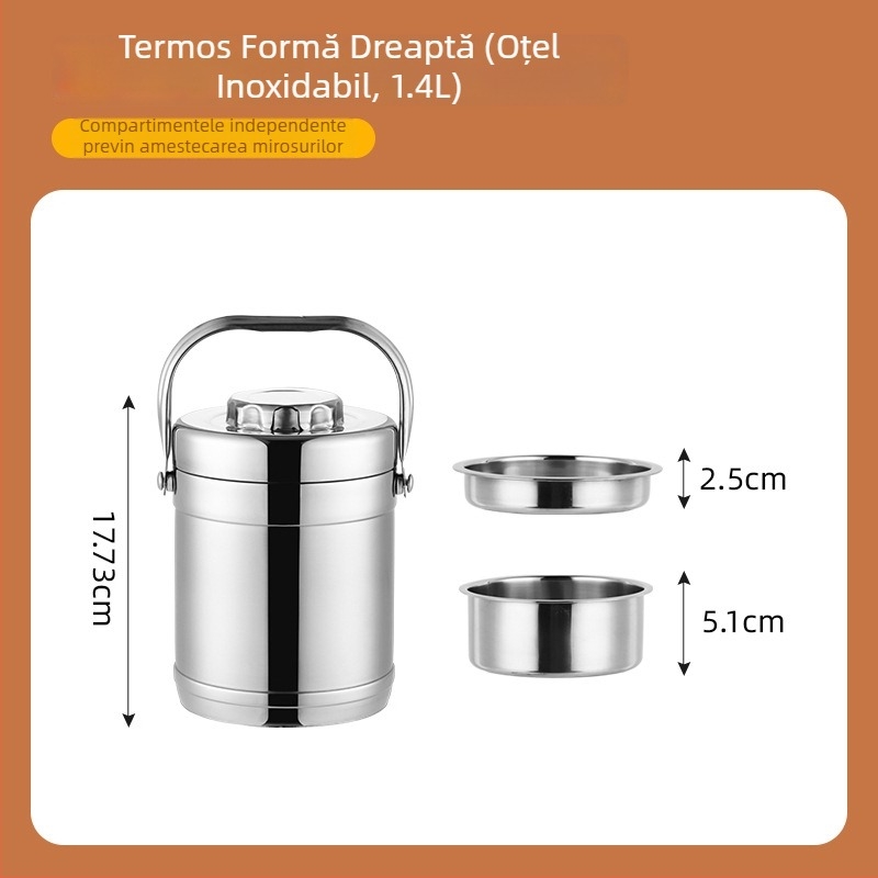 Cutie izolată pentru prânz din oțel inoxidabil 304, capacitate mare, compartimente multiple, pentru adulți și elevi, 1,6 L / 2,2 L