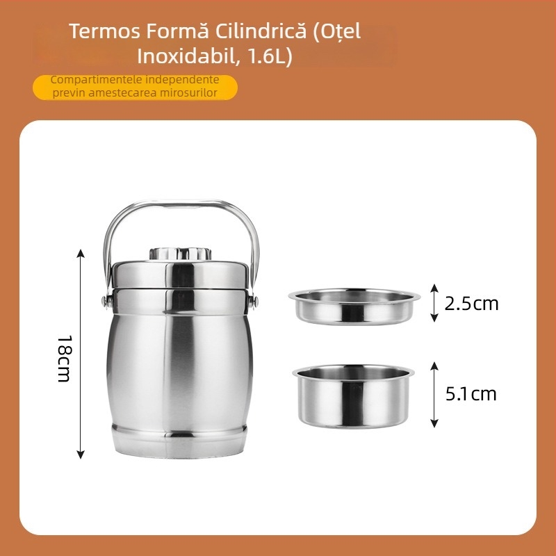 Cutie izolată pentru prânz din oțel inoxidabil 304, capacitate mare, compartimente multiple, pentru adulți și elevi, 1,6 L / 2,2 L