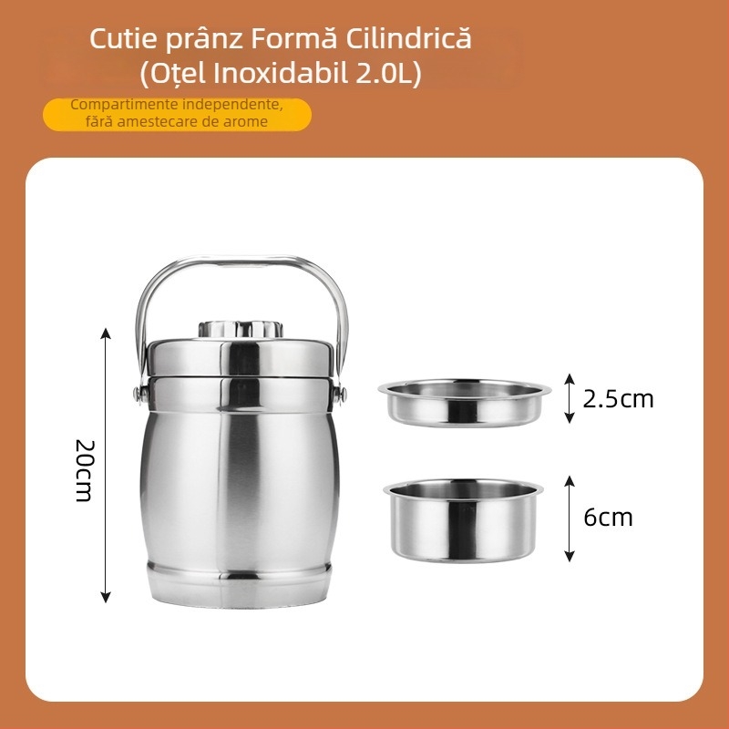 Cutie izolată pentru prânz din oțel inoxidabil 304, capacitate mare, compartimente multiple, pentru adulți și elevi, 1,6 L / 2,2 L