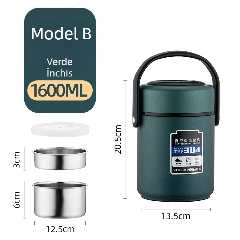 Cutie izolată pentru prânz din oțel inoxidabil 304, capacitate mare, compartimente multiple, pentru adulți și elevi, 1,6 L / 2,2 L