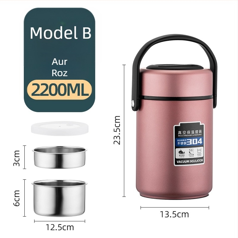Cutie izolată pentru prânz din oțel inoxidabil 304, capacitate mare, compartimente multiple, pentru adulți și elevi, 1,6 L / 2,2 L
