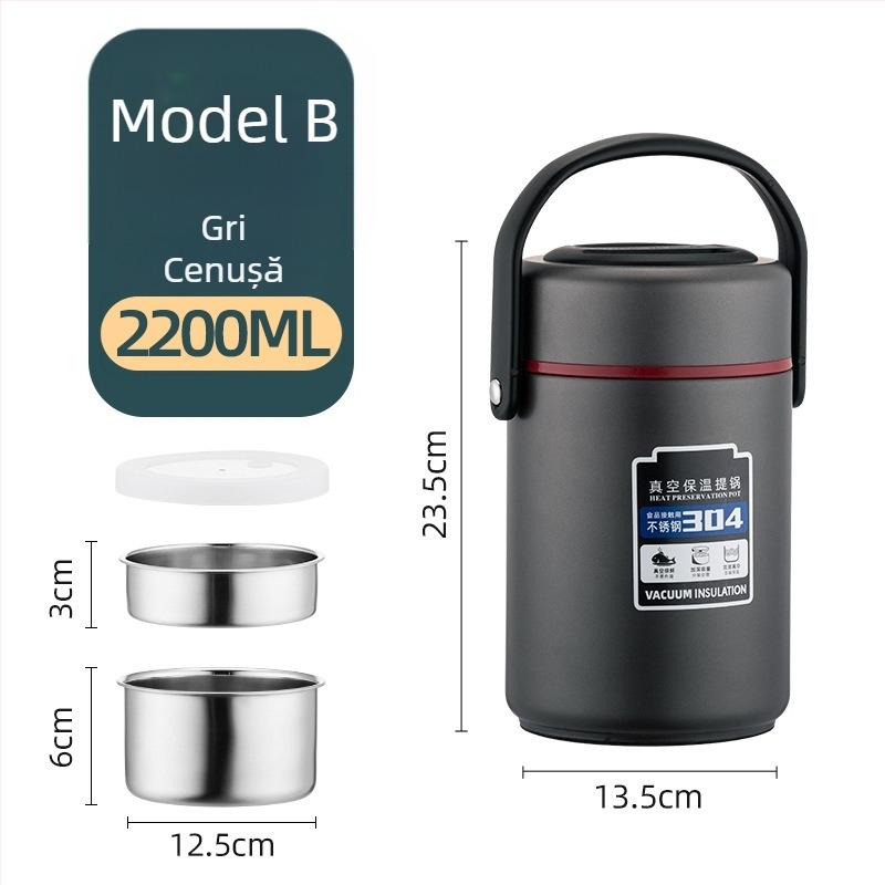 Cutie izolată pentru prânz din oțel inoxidabil 304, capacitate mare, compartimente multiple, pentru adulți și elevi, 1,6 L / 2,2 L