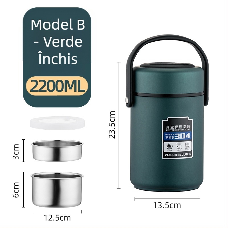 Cutie izolată pentru prânz din oțel inoxidabil 304, capacitate mare, compartimente multiple, pentru adulți și elevi, 1,6 L / 2,2 L