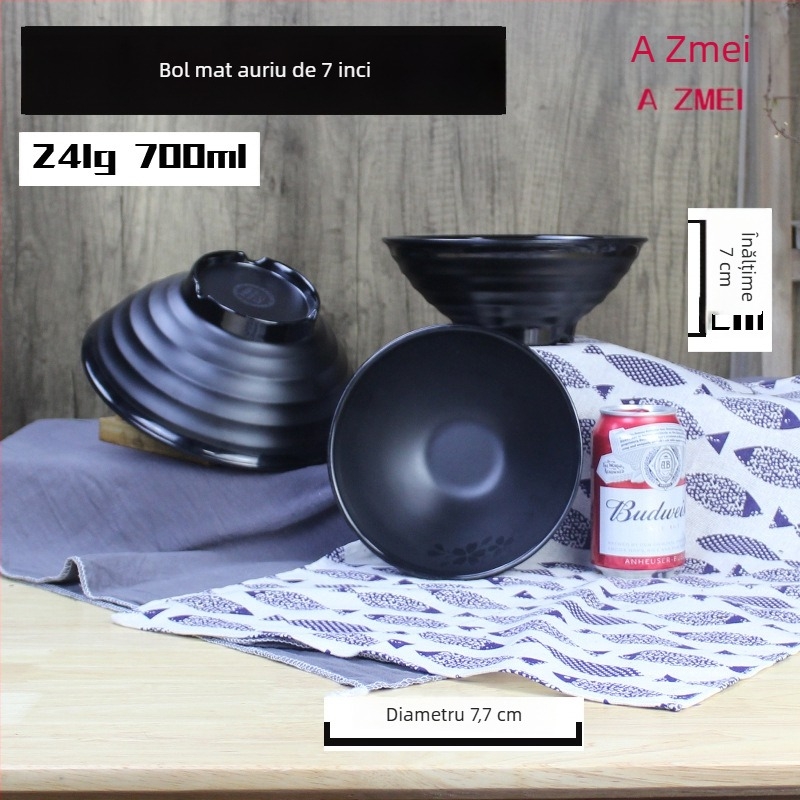 Vas negru de melamină pentru tăiței, model cu floare de cireș, stil japonez, rotund, imitatie de porțelan pentru ramen, utilizare comercială