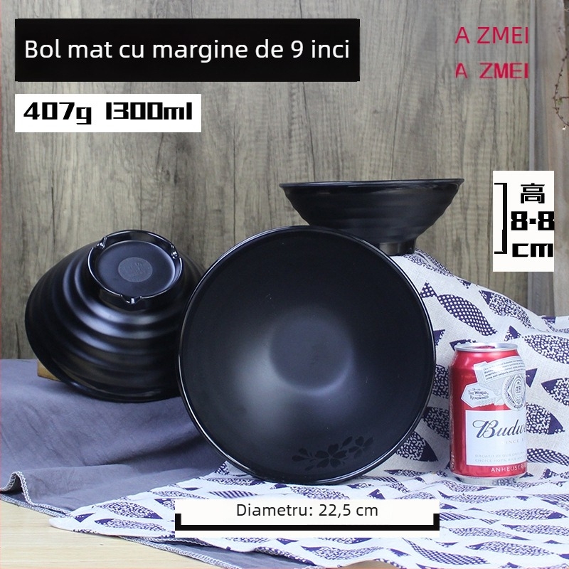 Vas negru de melamină pentru tăiței, model cu floare de cireș, stil japonez, rotund, imitatie de porțelan pentru ramen, utilizare comercială