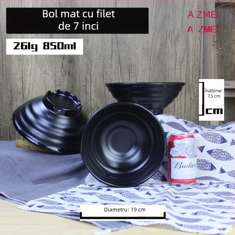 Vas negru de melamină pentru tăiței, model cu floare de cireș, stil japonez, rotund, imitatie de porțelan pentru ramen, utilizare comercială