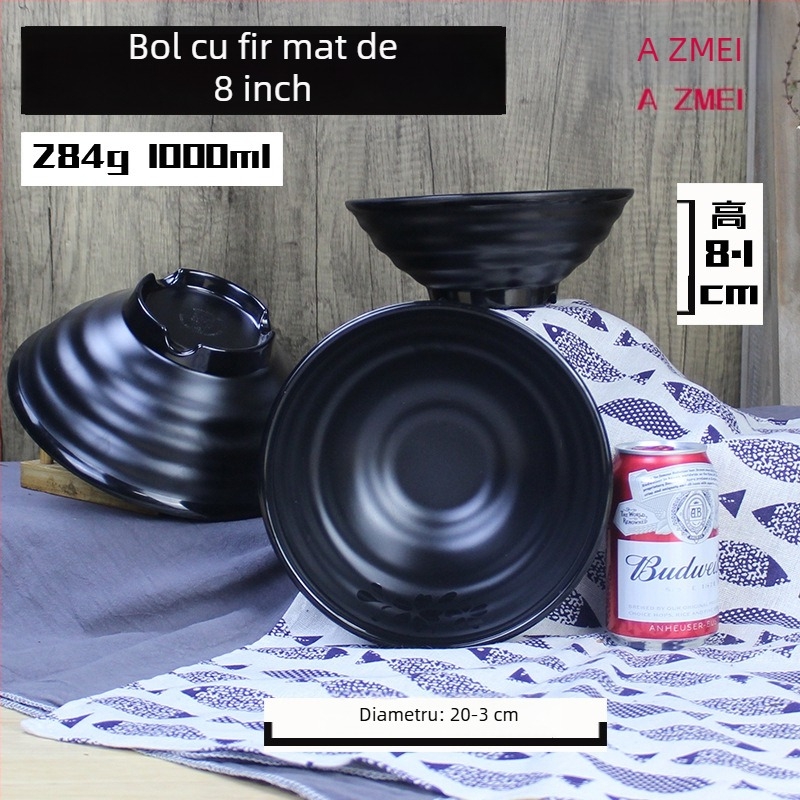 Vas negru de melamină pentru tăiței, model cu floare de cireș, stil japonez, rotund, imitatie de porțelan pentru ramen, utilizare comercială