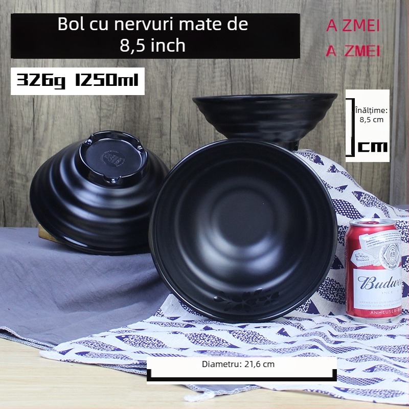 Vas negru de melamină pentru tăiței, model cu floare de cireș, stil japonez, rotund, imitatie de porțelan pentru ramen, utilizare comercială