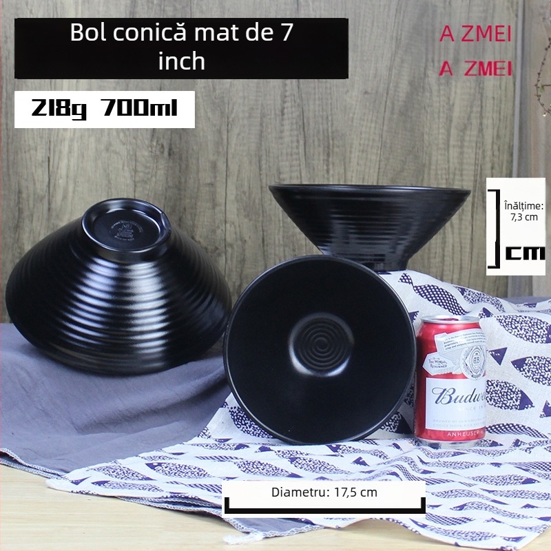 Vas negru de melamină pentru tăiței, model cu floare de cireș, stil japonez, rotund, imitatie de porțelan pentru ramen, utilizare comercială
