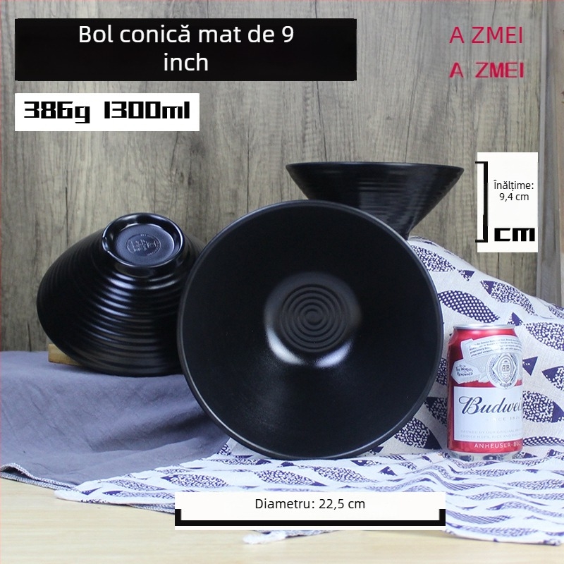 Vas negru de melamină pentru tăiței, model cu floare de cireș, stil japonez, rotund, imitatie de porțelan pentru ramen, utilizare comercială