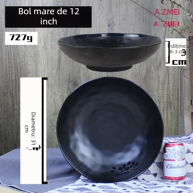 Vas negru de melamină pentru tăiței, model cu floare de cireș, stil japonez, rotund, imitatie de porțelan pentru ramen, utilizare comercială