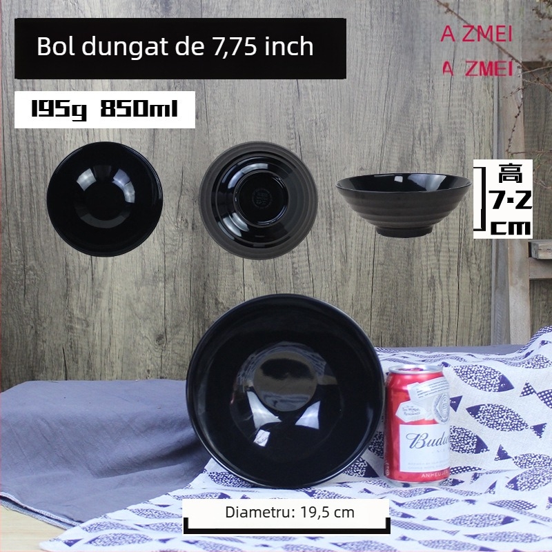 Vas negru de melamină pentru tăiței, model cu floare de cireș, stil japonez, rotund, imitatie de porțelan pentru ramen, utilizare comercială