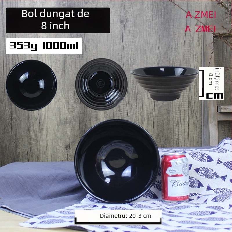 Vas negru de melamină pentru tăiței, model cu floare de cireș, stil japonez, rotund, imitatie de porțelan pentru ramen, utilizare comercială