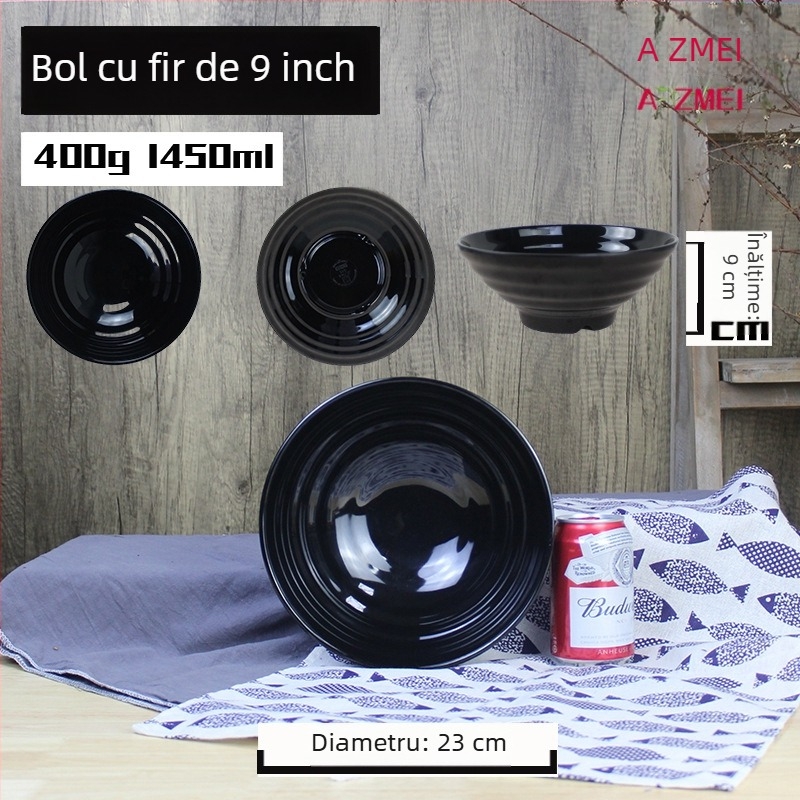 Vas negru de melamină pentru tăiței, model cu floare de cireș, stil japonez, rotund, imitatie de porțelan pentru ramen, utilizare comercială