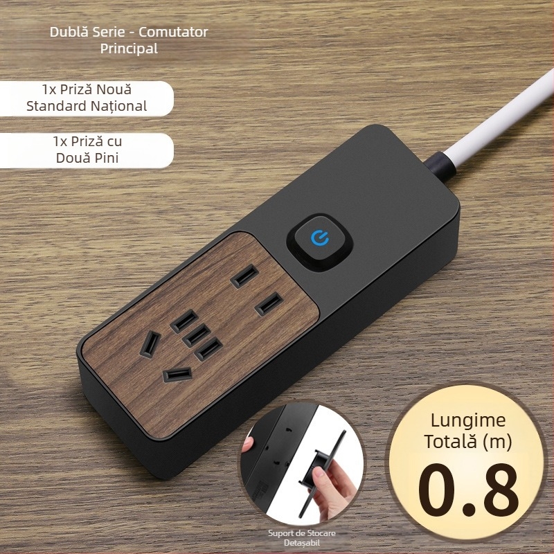 Prelungitor cu aspect lemnos, multifuncțional, cu mai multe prize, pentru casă și birou, încărcare USB