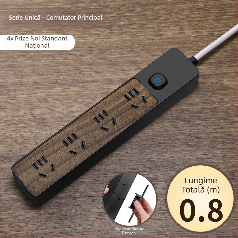 Prelungitor cu aspect lemnos, multifuncțional, cu mai multe prize, pentru casă și birou, încărcare USB