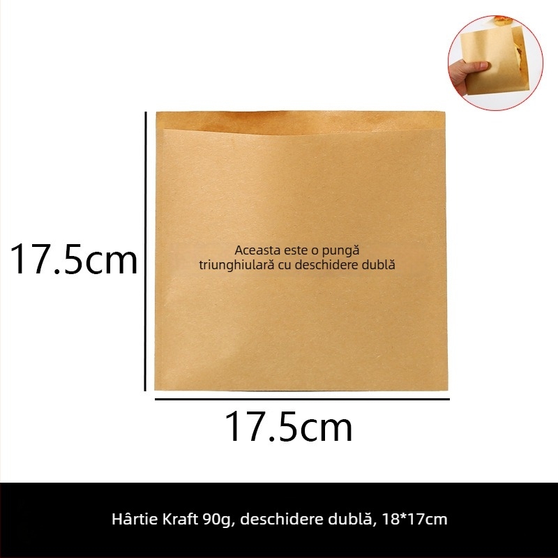Pungi de hârtie rezistente la ulei pentru ambalarea alimentelor, de unică folosință; ambalare pentru sandvișuri cu carne și clătite, pungă kraft personalizată