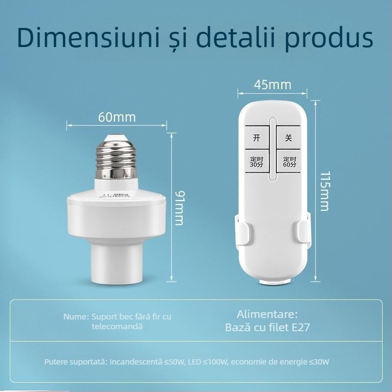 Suport lampă cu telecomandă, 220V, întrerupător fără fir, temporizator pentru iluminat în dormitor
