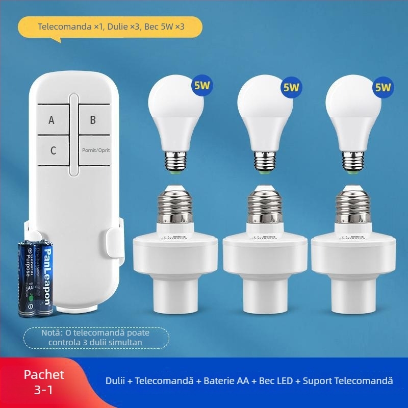 Suport lampă cu telecomandă, 220V, întrerupător fără fir, temporizator pentru iluminat în dormitor
