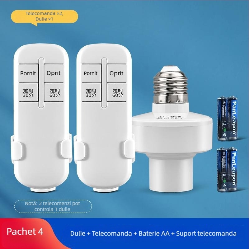 Suport lampă cu telecomandă, 220V, întrerupător fără fir, temporizator pentru iluminat în dormitor
