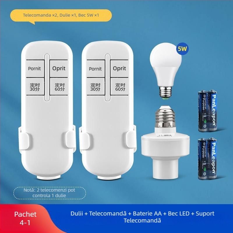 Suport lampă cu telecomandă, 220V, întrerupător fără fir, temporizator pentru iluminat în dormitor