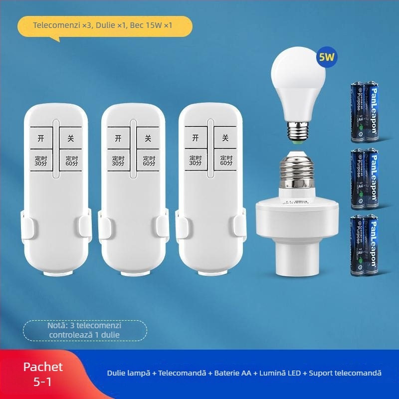 Suport lampă cu telecomandă, 220V, întrerupător fără fir, temporizator pentru iluminat în dormitor