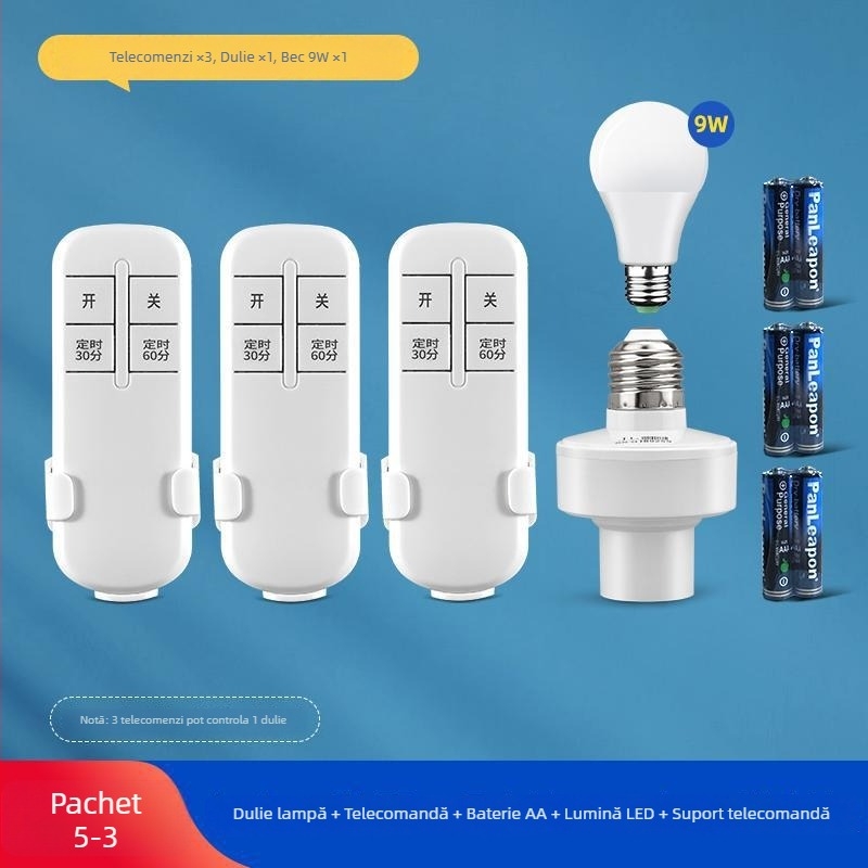Suport lampă cu telecomandă, 220V, întrerupător fără fir, temporizator pentru iluminat în dormitor