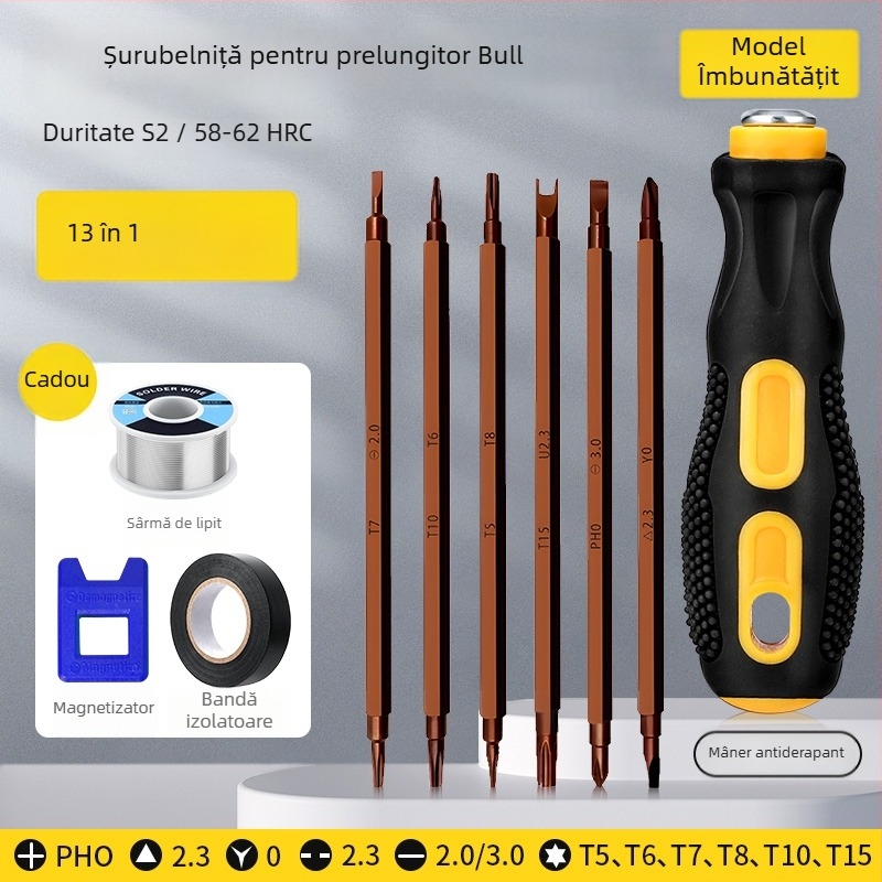 Set 13 în 1 șurubelnițe pentru demontarea prizelor și panourilor: triunghiular, U, Y, cruce internă