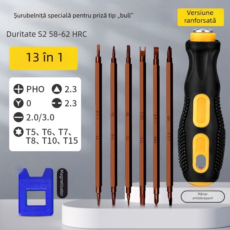 Set 13 în 1 șurubelnițe pentru demontarea prizelor și panourilor: triunghiular, U, Y, cruce internă