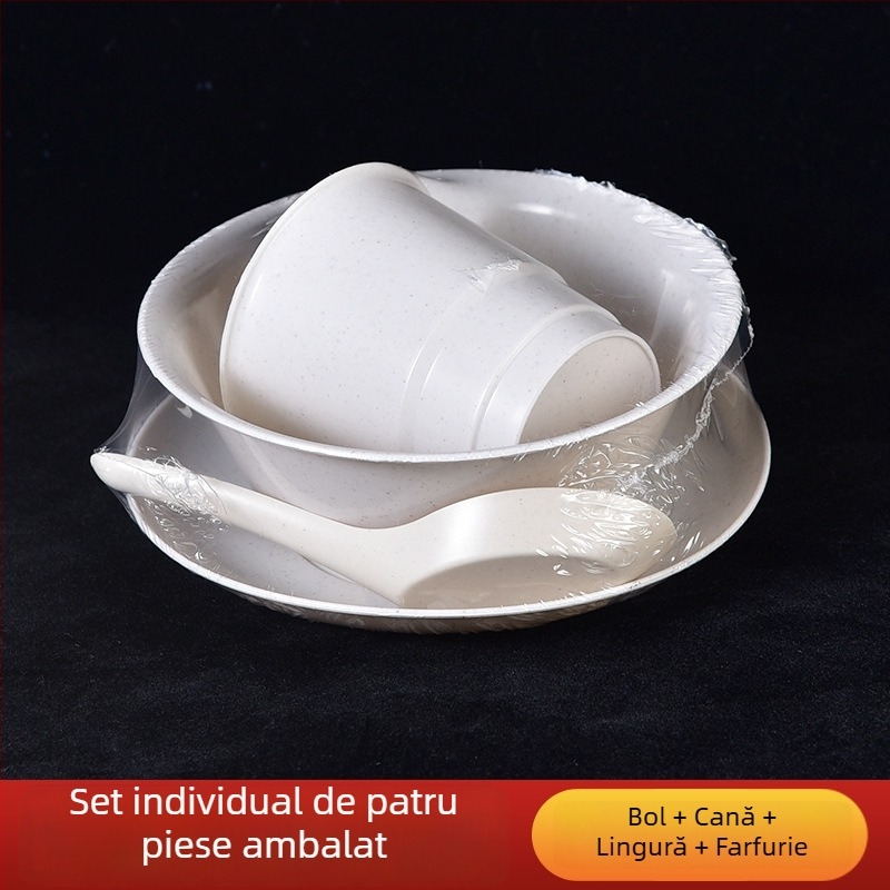 Set de veselă de unică folosință din coji de orez – boluri și farfurii îngroșate, rezistente la căldură, biodegradabile pentru banchet, 300 ml, 10 piese