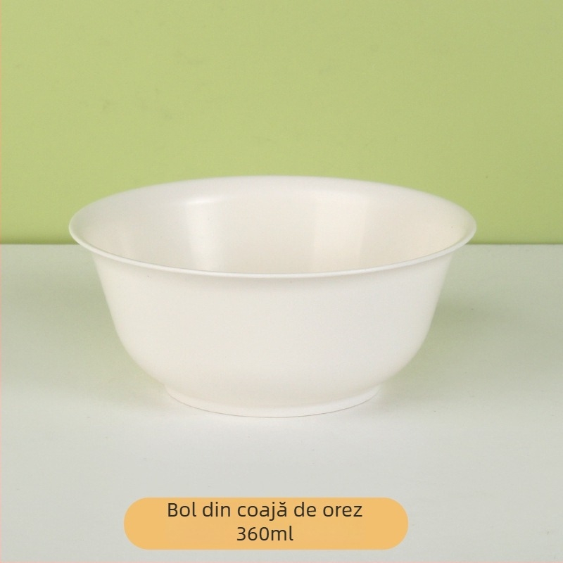Set de veselă de unică folosință din coji de orez – boluri și farfurii îngroșate, rezistente la căldură, biodegradabile pentru banchet, 300 ml, 10 piese