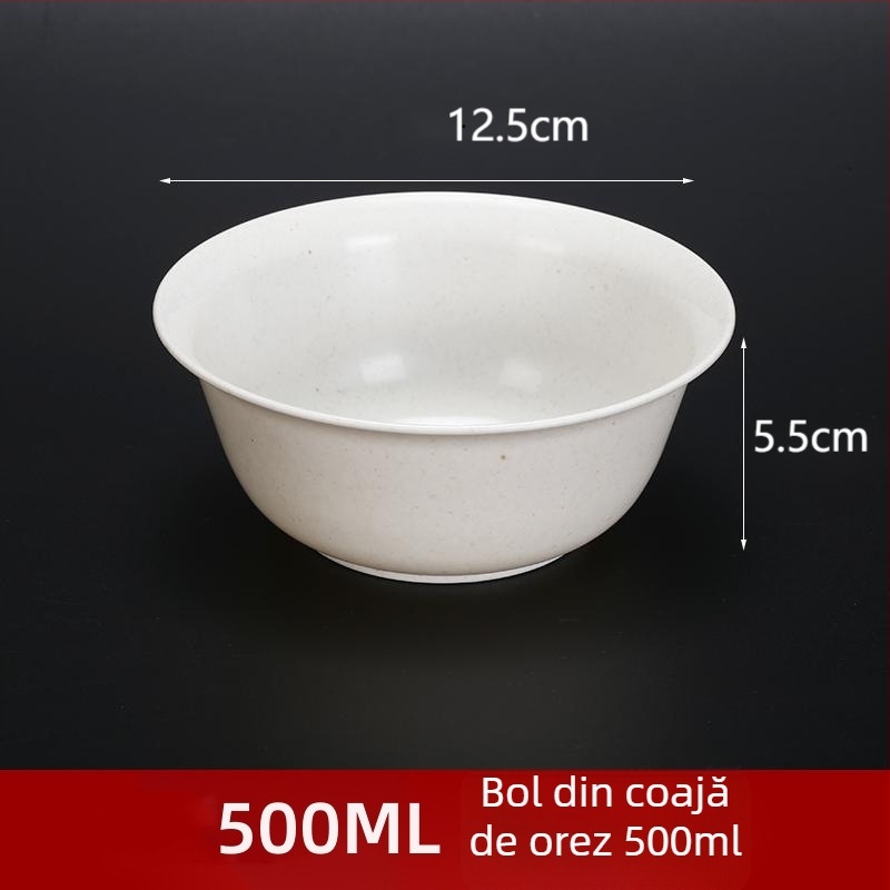 Set de veselă de unică folosință din coji de orez – boluri și farfurii îngroșate, rezistente la căldură, biodegradabile pentru banchet, 300 ml, 10 piese