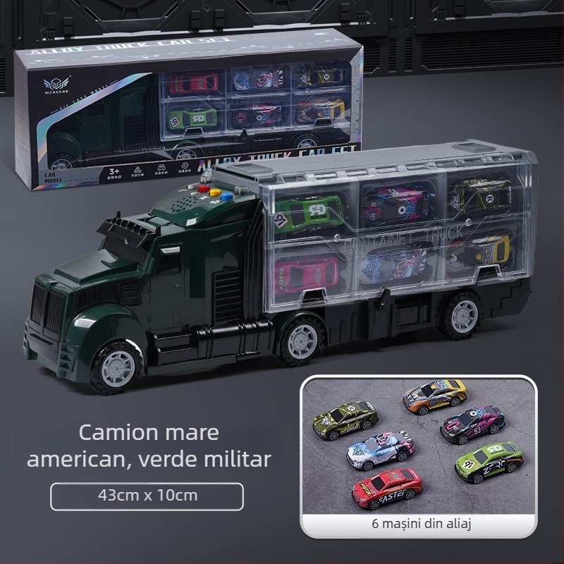 Set educațional din aliaj – model de mașină de pompieri cu camion-container mare pentru depozitare