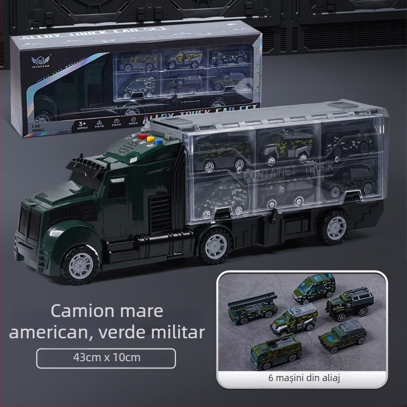 Set educațional din aliaj – model de mașină de pompieri cu camion-container mare pentru depozitare