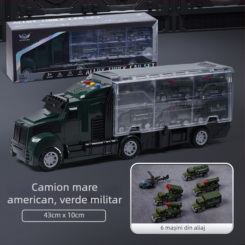 Set educațional din aliaj – model de mașină de pompieri cu camion-container mare pentru depozitare