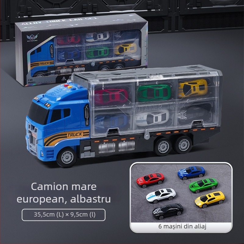 Set educațional din aliaj – model de mașină de pompieri cu camion-container mare pentru depozitare