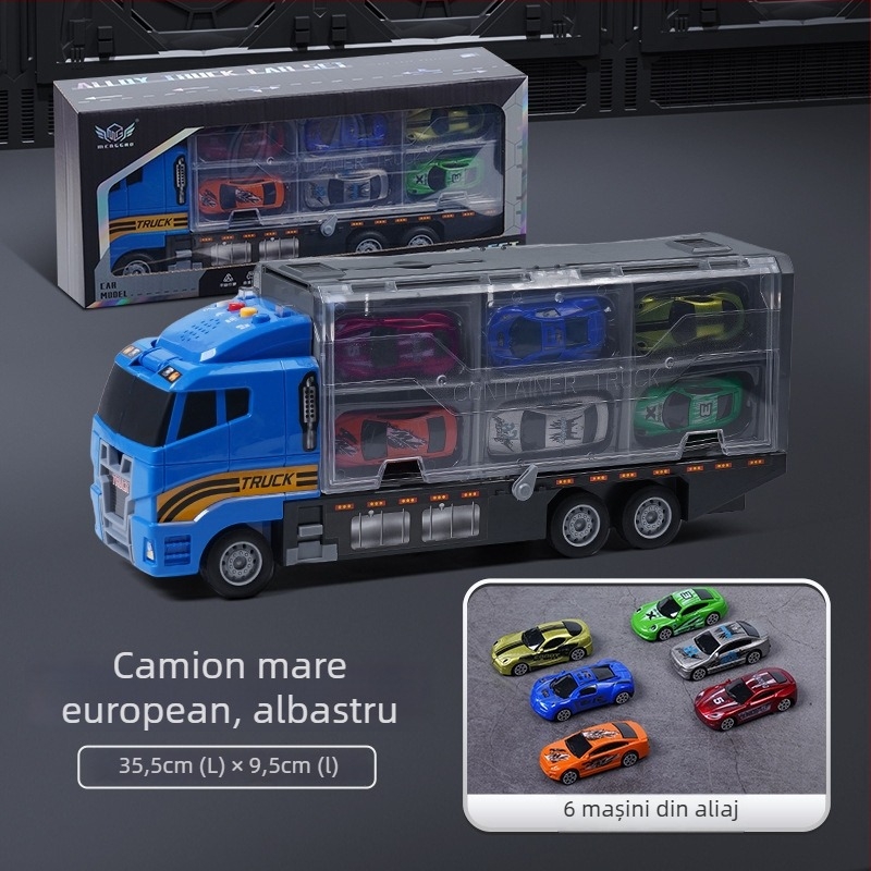 Set educațional din aliaj – model de mașină de pompieri cu camion-container mare pentru depozitare