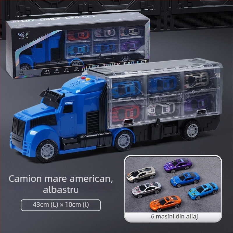 Set educațional din aliaj – model de mașină de pompieri cu camion-container mare pentru depozitare