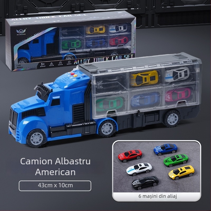 Set educațional din aliaj – model de mașină de pompieri cu camion-container mare pentru depozitare
