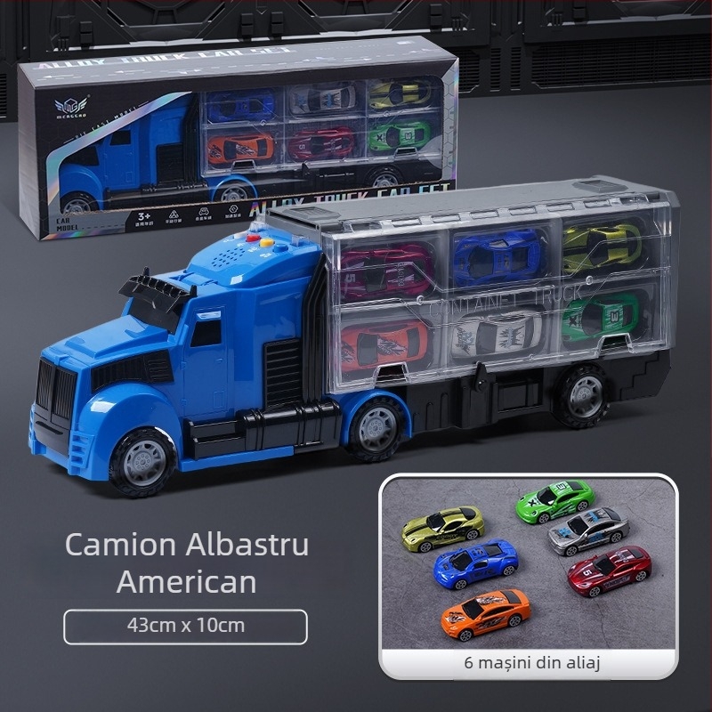 Set educațional din aliaj – model de mașină de pompieri cu camion-container mare pentru depozitare