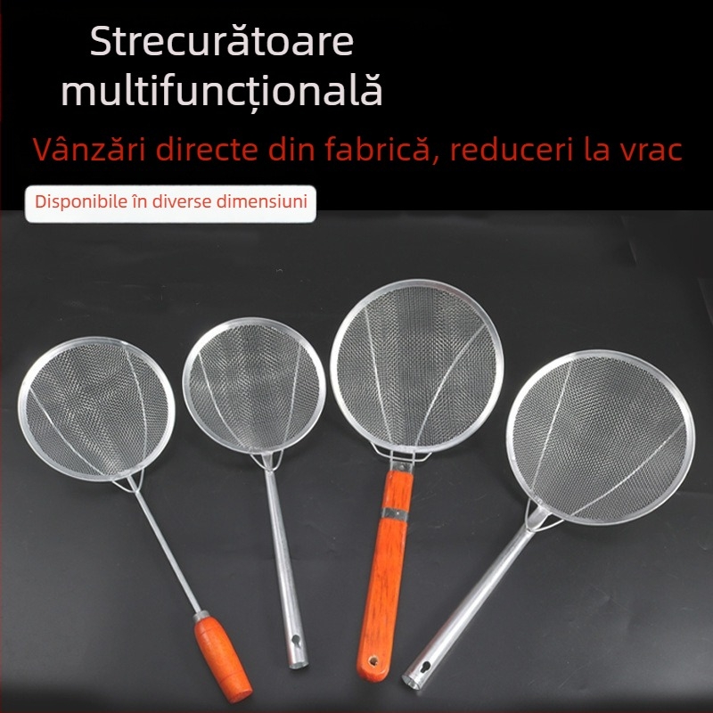 Lingură metalică cu mâner lung, sită de bucătărie pentru filtrarea uleiului
