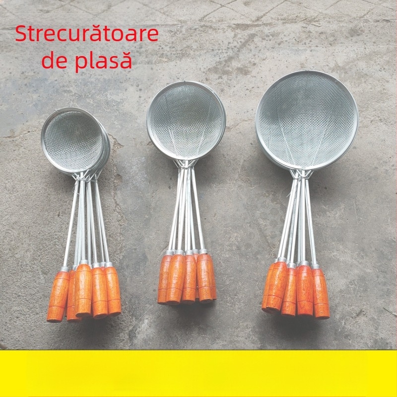 Lingură metalică cu mâner lung, sită de bucătărie pentru filtrarea uleiului