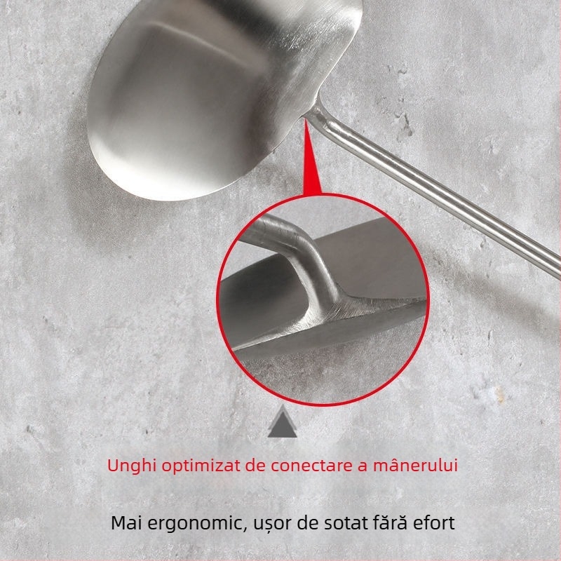 Lingură de prăjit din oțel inoxidabil, lucrată manual, cu grosime suplimentară, spatulă plată cu mâner lung, pentru uz profesional și casnic
