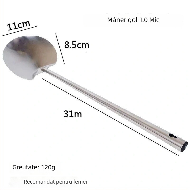 Lingură de prăjit din oțel inoxidabil, lucrată manual, cu grosime suplimentară, spatulă plată cu mâner lung, pentru uz profesional și casnic