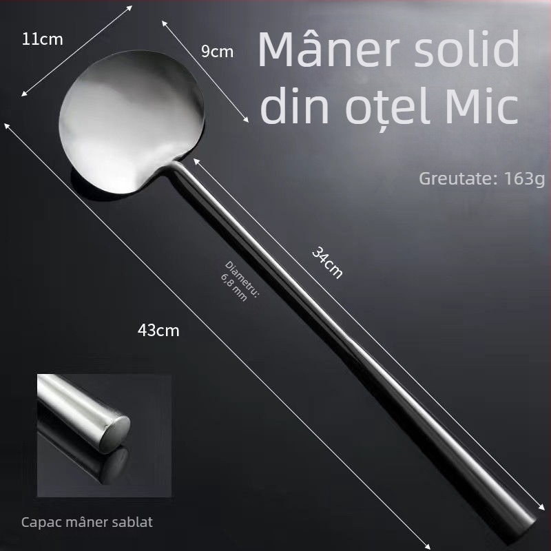 Lingură de prăjit din oțel inoxidabil, lucrată manual, cu grosime suplimentară, spatulă plată cu mâner lung, pentru uz profesional și casnic