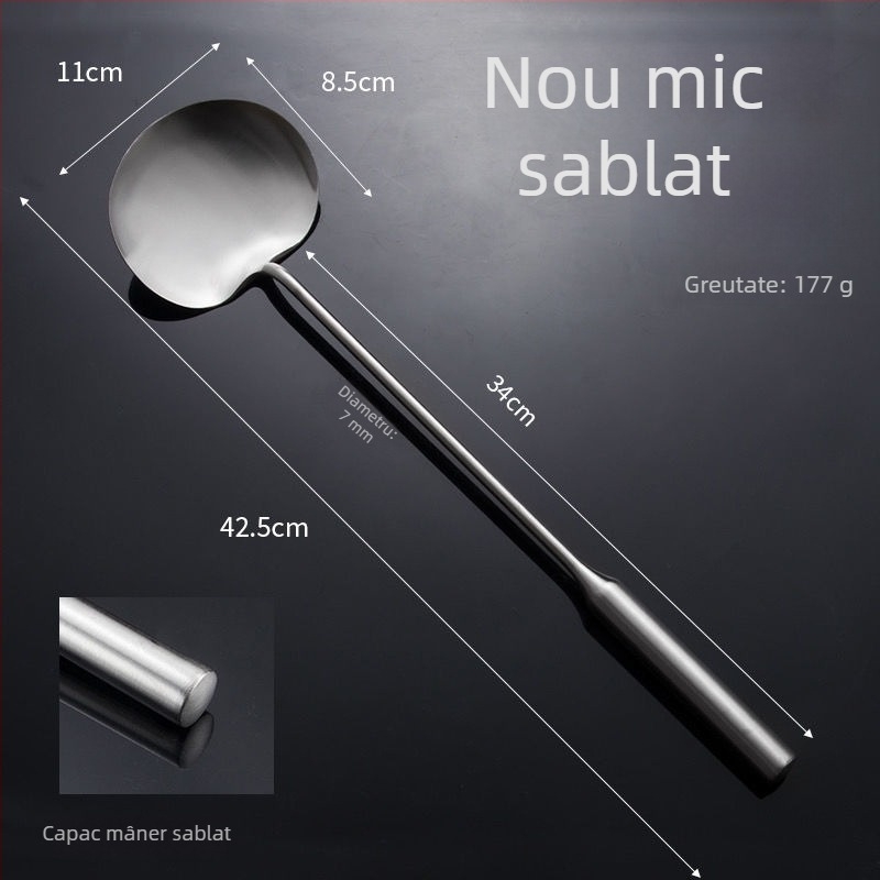 Lingură de prăjit din oțel inoxidabil, lucrată manual, cu grosime suplimentară, spatulă plată cu mâner lung, pentru uz profesional și casnic