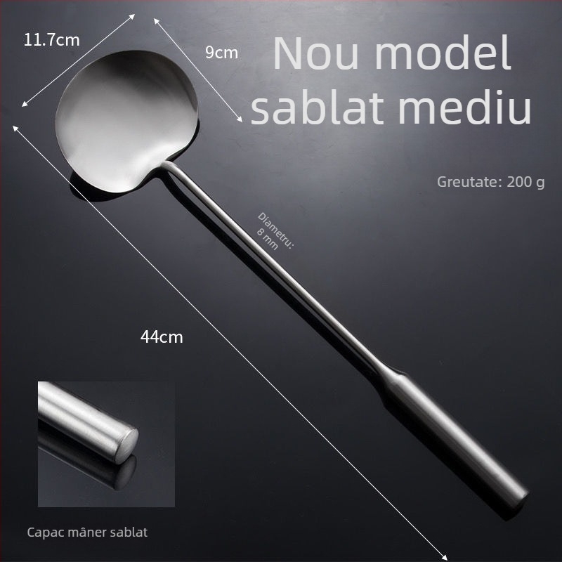 Lingură de prăjit din oțel inoxidabil, lucrată manual, cu grosime suplimentară, spatulă plată cu mâner lung, pentru uz profesional și casnic