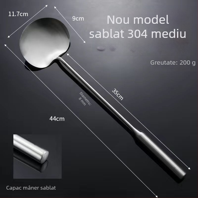 Lingură de prăjit din oțel inoxidabil, lucrată manual, cu grosime suplimentară, spatulă plată cu mâner lung, pentru uz profesional și casnic