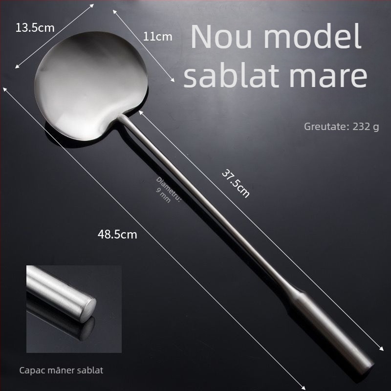 Lingură de prăjit din oțel inoxidabil, lucrată manual, cu grosime suplimentară, spatulă plată cu mâner lung, pentru uz profesional și casnic