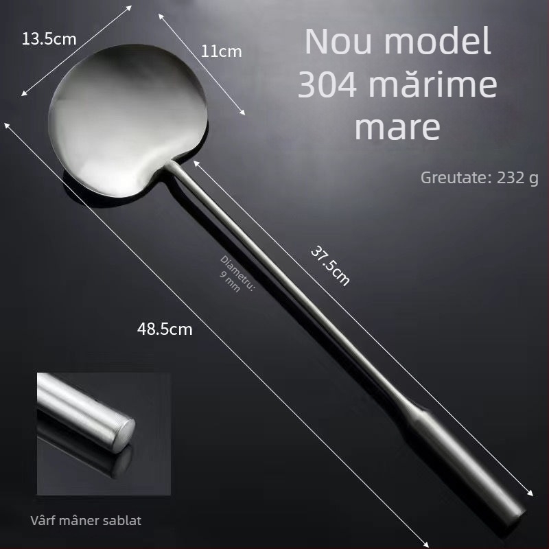 Lingură de prăjit din oțel inoxidabil, lucrată manual, cu grosime suplimentară, spatulă plată cu mâner lung, pentru uz profesional și casnic